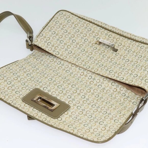 CELINE C Macadam Canvas Shoulder Bag Beige Brown Silver Auth gh040 - Picture 10 of 14